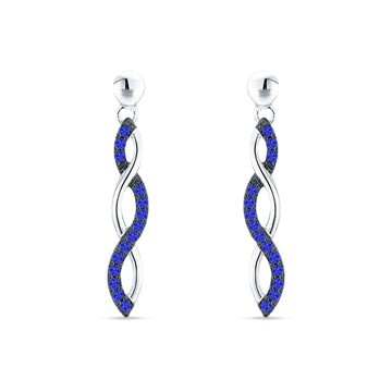 Infinity Twisted Two Tone Stud Earring Blue Sapphire CZ 925 Sterling Silver Wholesale